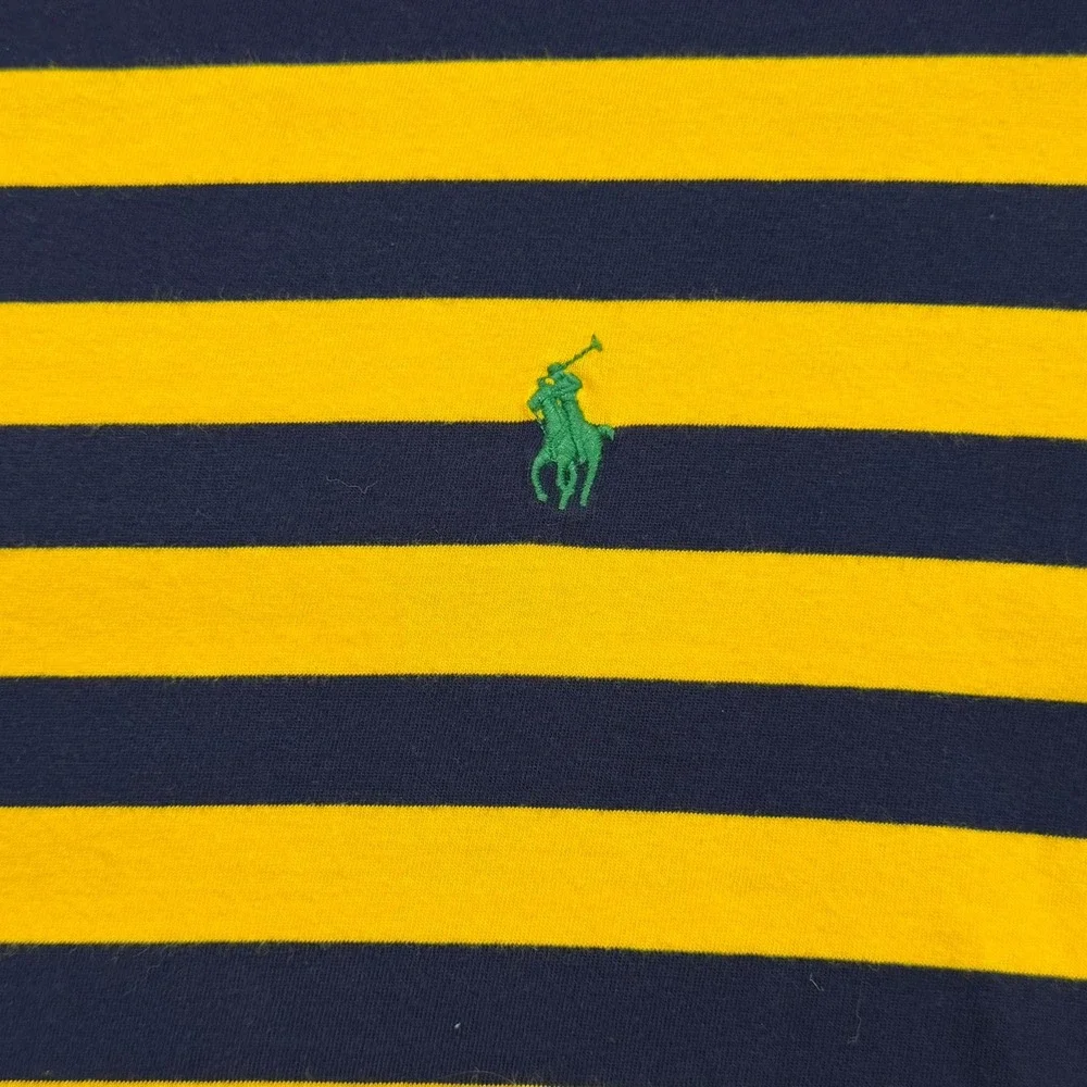 Polo Ralph Lauren T Shirt Mens Large L Yellow Navy Blue Striped Crewneck Skater